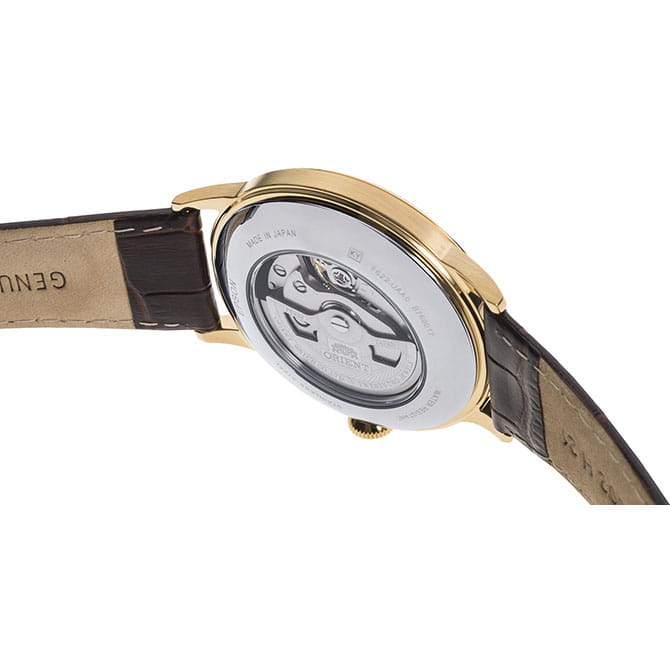 Orient Bambino Small Seconds RA-AP0004S10B – przeszklony dekiel oraz skórzany pasek