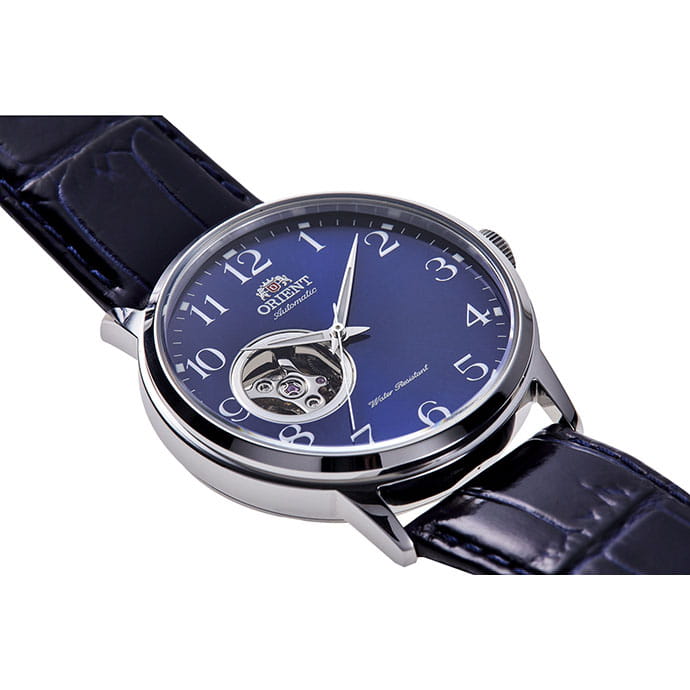 Orient Esteem Open Heart RA-AG0011L10B - niebieska tarcza z widocznym mechanizmem