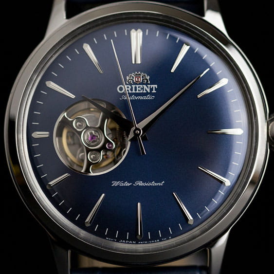 Orient Bambino Open Heart RA-AG0005L10B - granatowa tarcza z widocznym otwartym balansem