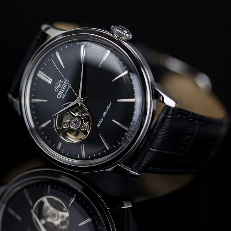 Orient Bambino Open Heart RA-AG0004B10B - zegarek automatyczny z czarną tarczą
