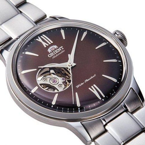 Orient Bambino Open Heart RA-AG0027Y10B - bordowa tarcza z indeksami liniowymi