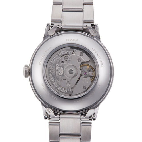 Orient Bambino Automatic RA-AC0006B10B - przeszklony dekiel z widocznym mechanizmem