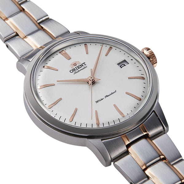 Orient Bambino Automatic Lady RA-AC0008S10B - tarcza z indeksami liniowymi oraz datownikiem