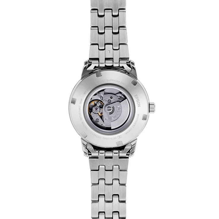 Orient Contemporary Automatic Lady RA-NR2002P10B - przeszklony dekiel stalowej koperty z widocznym mechanizmem