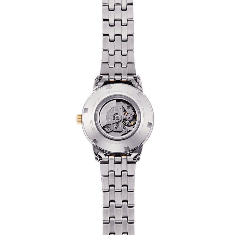 Orient Contemporary Automatic Lady RA-NR2001G10B - przeszklony dekiel stalowej koperty z widocznym mechanizmem