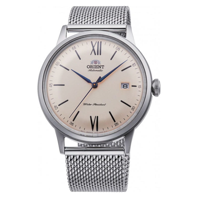 Orient Classic Automatic RA-AC0020G10B – elegancki automat z beżową tarczą i bransoletą mesh