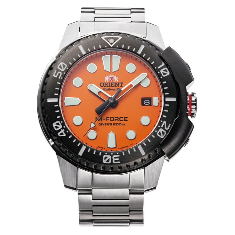 Orient M-Force RA-AC0L08Y00B - zegarek nurkowy z mechanizmem automatycznym na stalowej bransolecie
