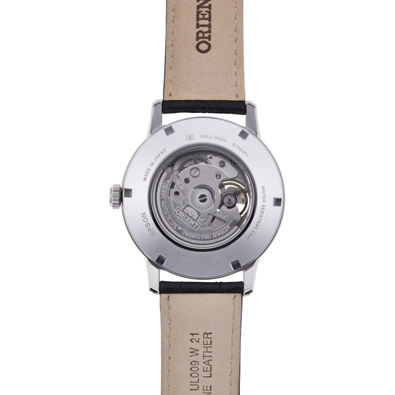 Orient Classic Sun & Moon Open Heart RA-AS0011S10B - przeszklony dekiel z widocznym mechanizmem