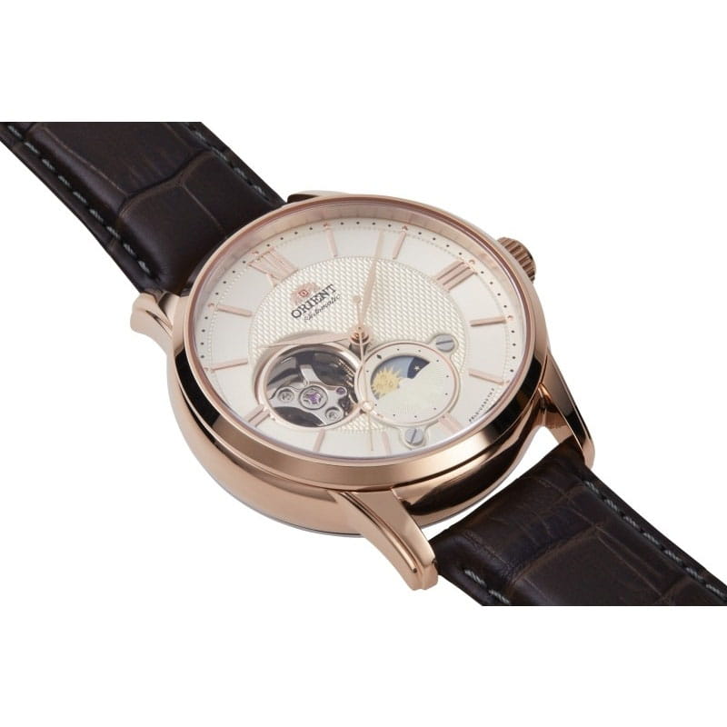 Orient Classic Sun & Moon Open Heart RA-AS0009S10B - jasna tarcza z otwartym balansem oraz cyframi rzymskimi
