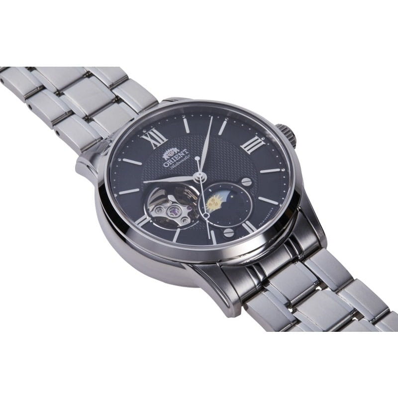 Orient Classic Sun & Moon Open Heart RA-AS0008B10B - czarna tarcza z otwartym balansem oraz cyframi rzymskimi