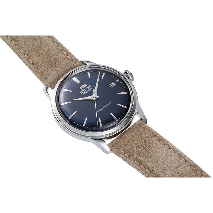Orient Bambino Automatic RA-AC0M12L30B - granatowa tarcza z indeksami liniowymi oraz datownikiem