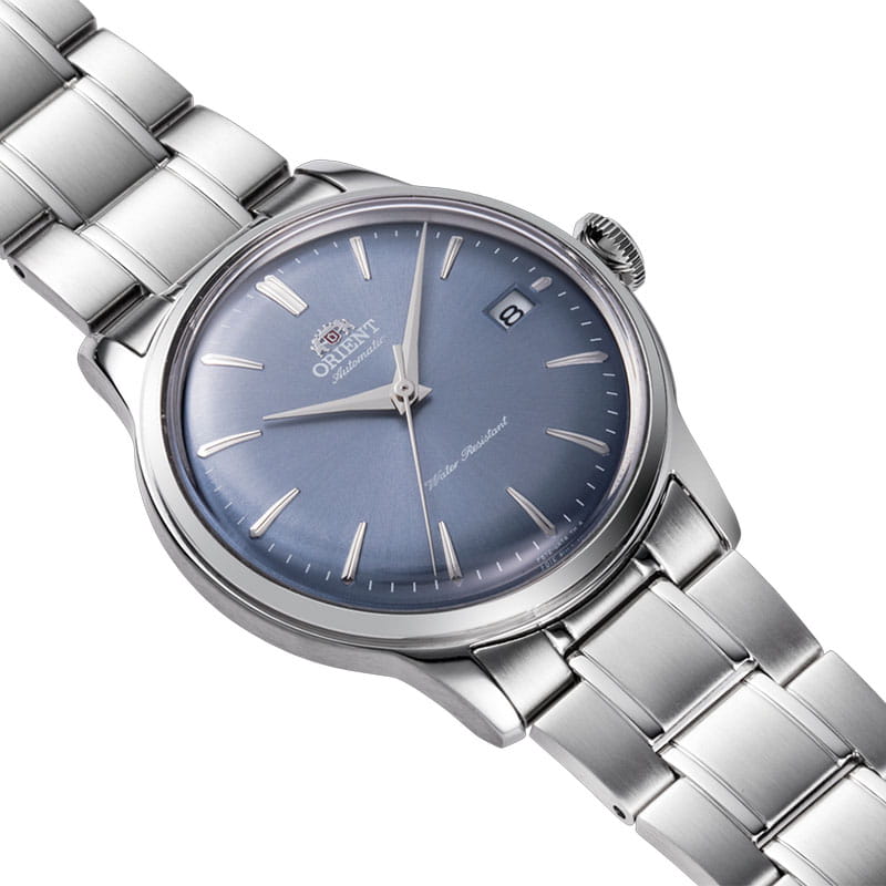 Orient Bambino Automatic RA-AC0M10L30B - niebieska tarcza z indeksami liniowymi oraz datownikiem