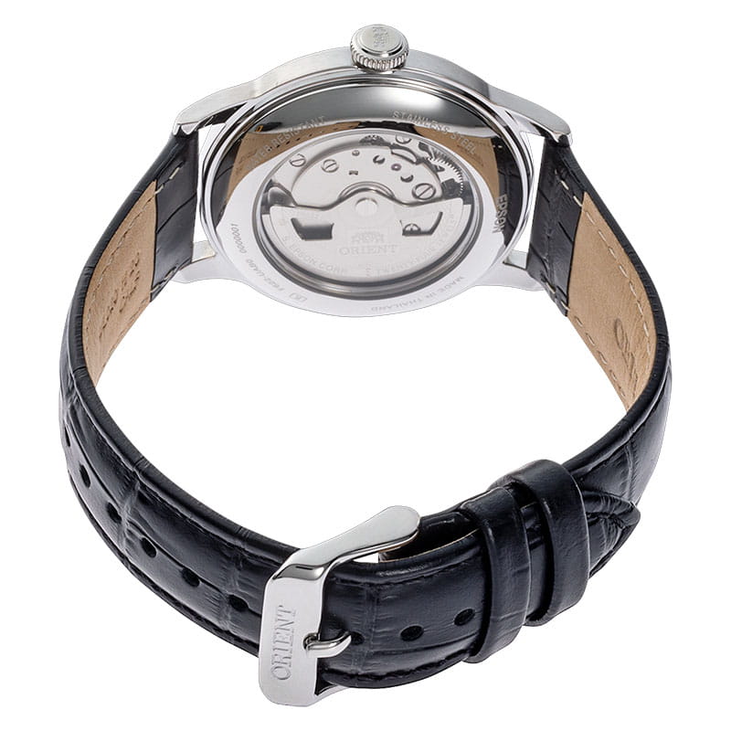 Orient Bambino Small Seconds RA-AP0103L30B – przeszklony dekiel z widocznym mechanizmem automatycznym