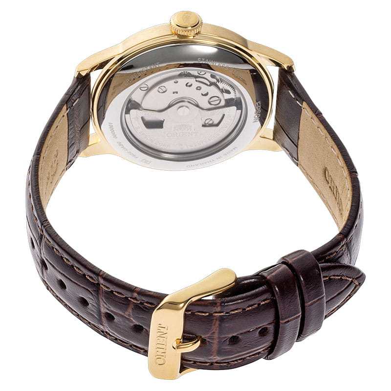 Orient Bambino Small Seconds RA-AP0106S30B – przeszklony dekiel z widocznym mechanizmem automatycznym
