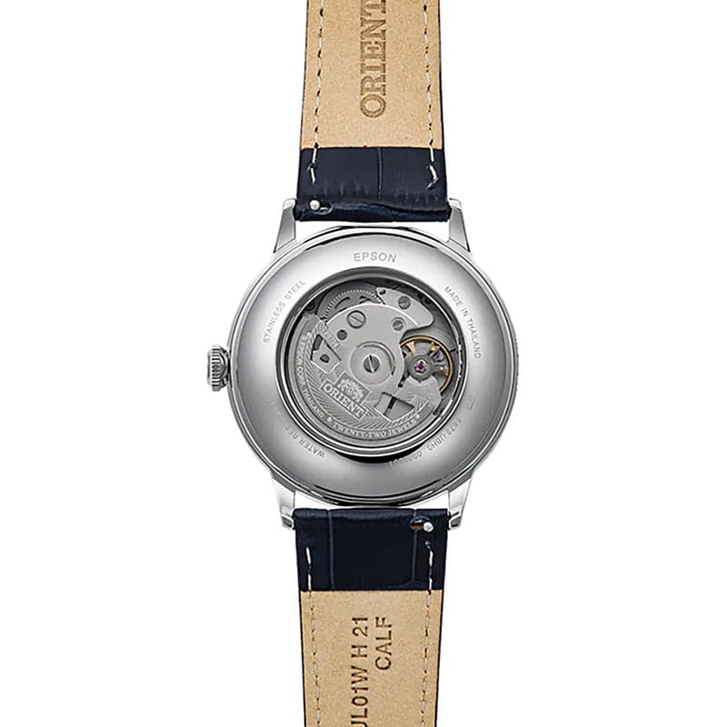 Orient Bambino Automatic RA-AC0024L30B - przeszklony dekiel z widocznym mechanizmem automatycznym