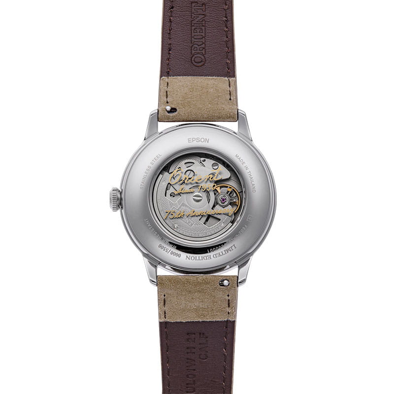 Orient Bambino Sun & Moon RA-AK0808S30B – dekiel z grawerem 75-lecia i numerem edycji