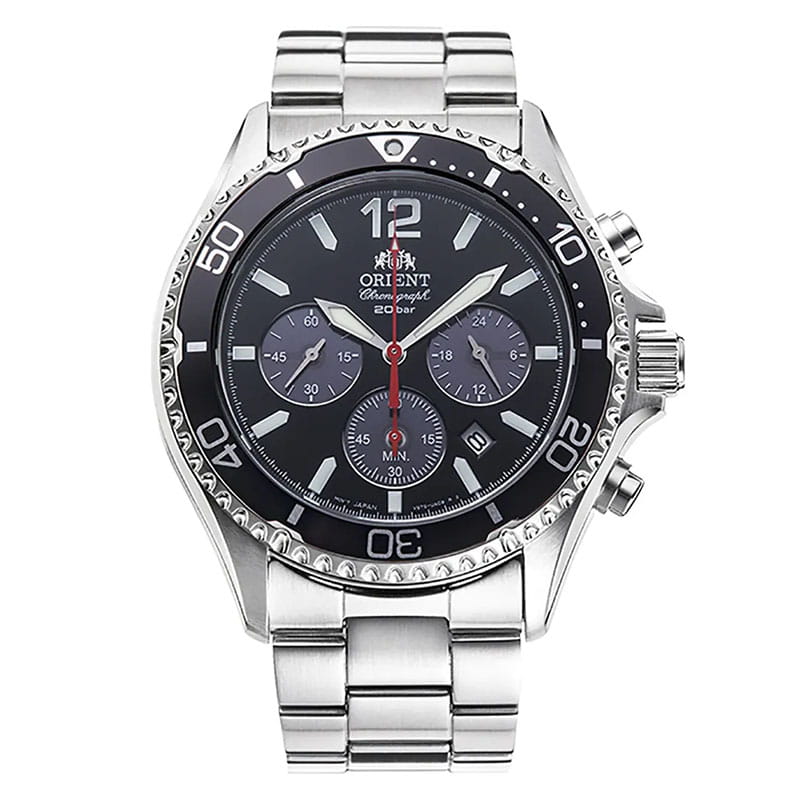 Orient Mako Solar Chronograph RA-TX0202B10B - zegarek solarny na stalowej bransolecie z funkcją stopera