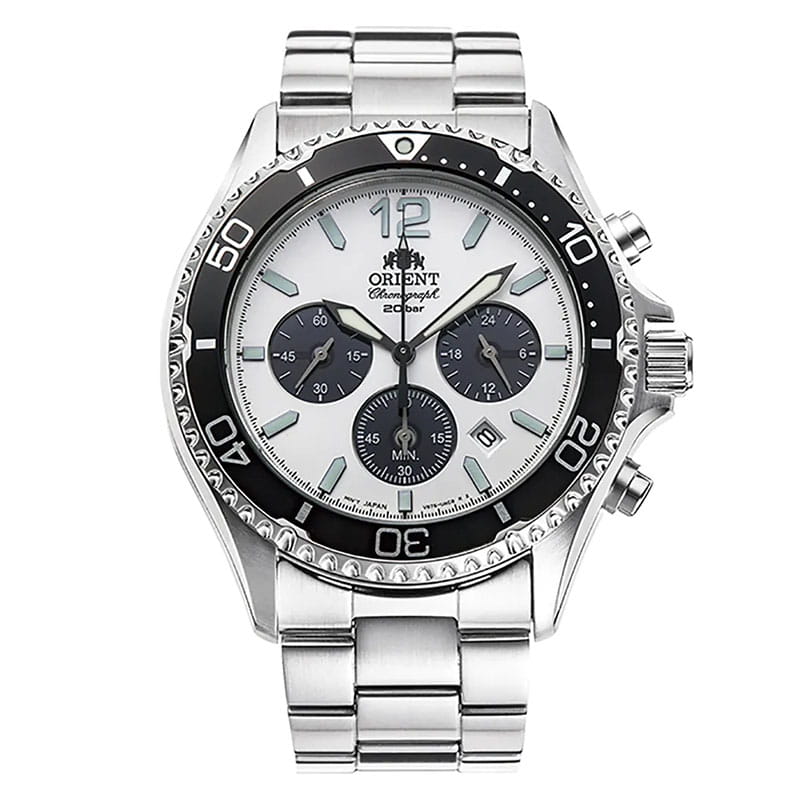Orient Mako Solar Chronograph RA-TX0203S10B - zegarek solarny na stalowej bransolecie z funkcją stopera