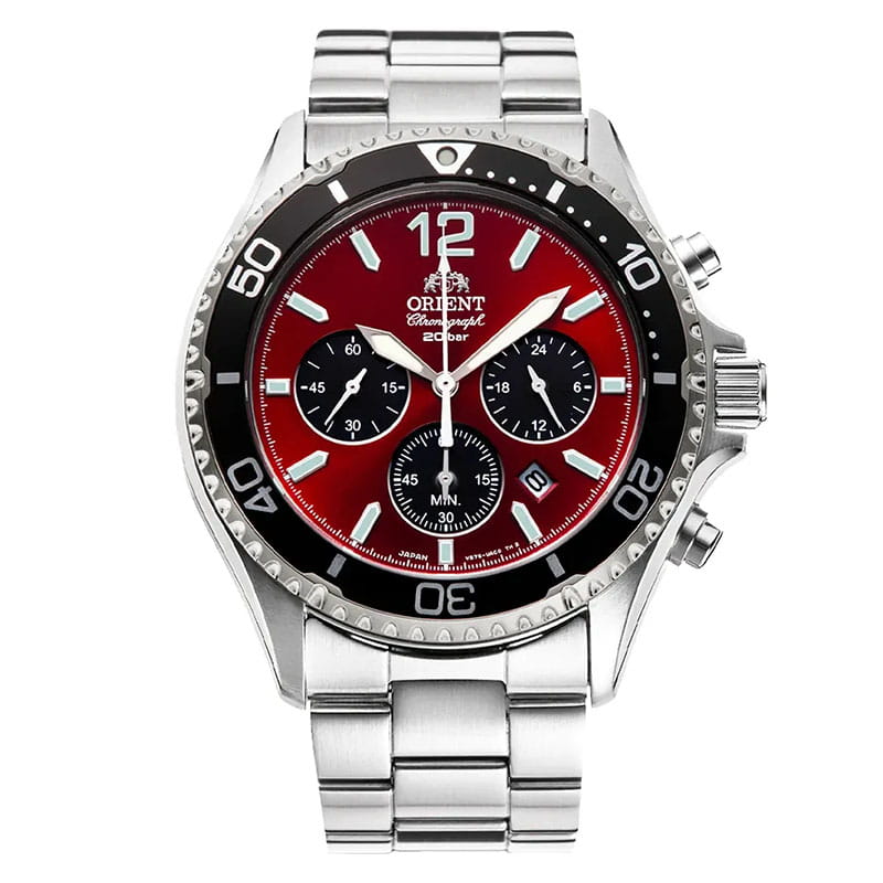 Orient Mako Solar Chronograph RA-TX0207R10B - zegarek solarny na stalowej bransolecie z funkcją stopera