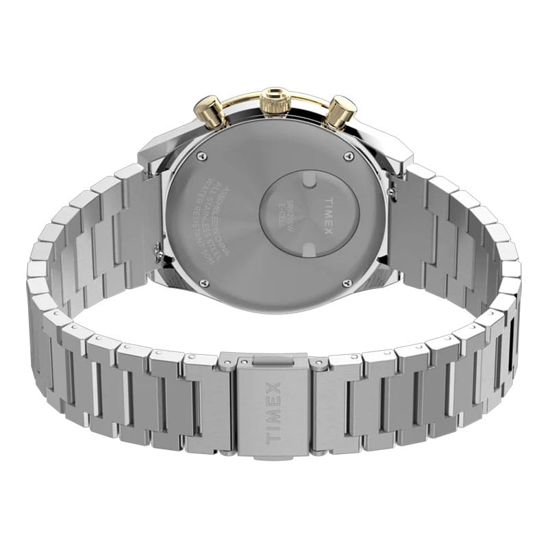 Timex Q Timex Chronograph TW2W64200 - tył zegarka z widocznym deklem oraz bransoletą