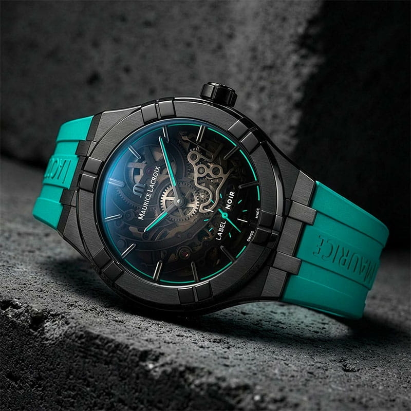 Maurice Lacroix Aikon X Label Noir Automatic Skeleton AI6028-DLB0B-030-H na silikonowym pasku
