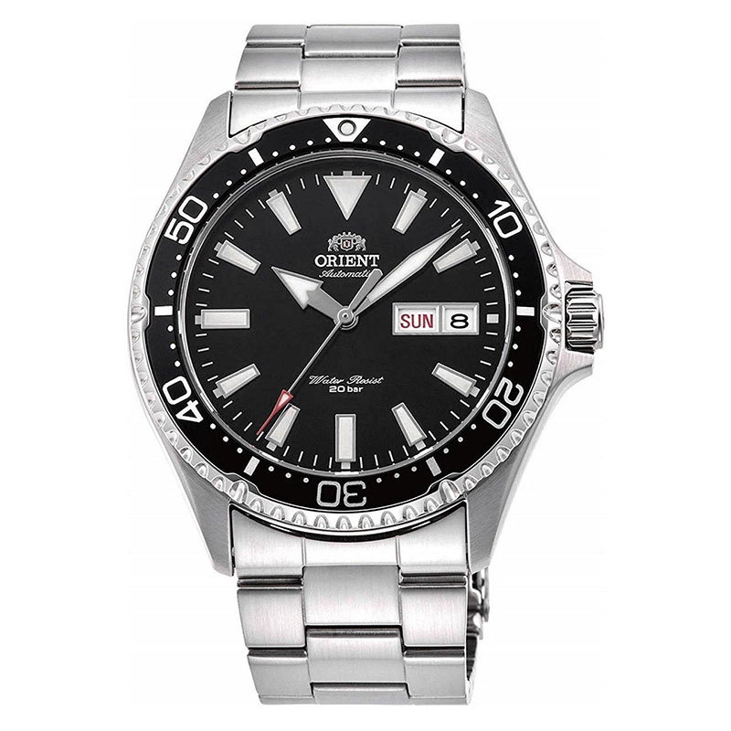 Orient Kamasu RA-AA0001B39B - zegarek automatyczny na bransolecie z czarną tarczą