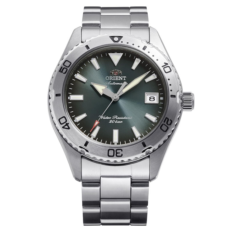 Orient Mako RA-AC0Q13E30B - zegarek automatyczny na stalowej bransolecie z zieloną tarczą