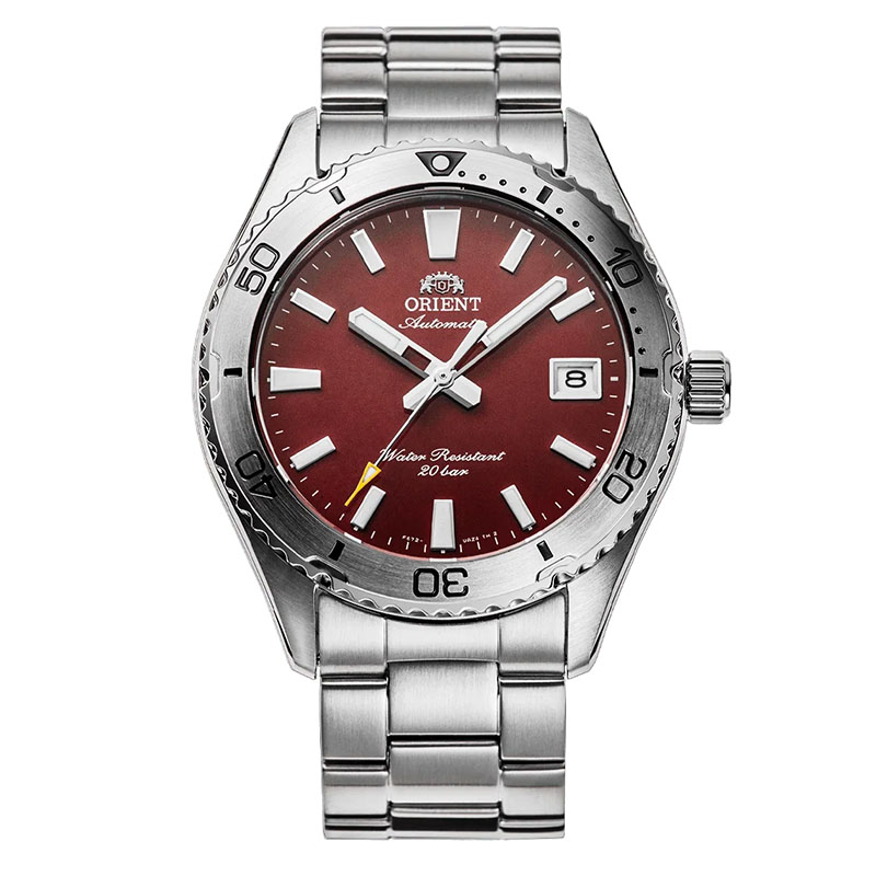 Orient Mako RA-AC0Q09R30B - zegarek automatyczny na stalowej bransolecie z czerwoną tarczą