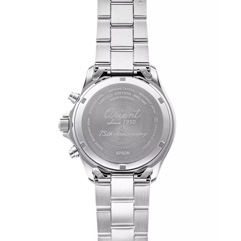 Orient Mako Solar Chronograph Limited Edition RA-TX0210L10B - pełny i zakręcany dekiel stalowej koperty