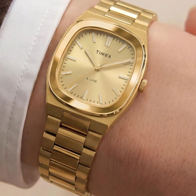 Timex E Line Quartz TW6A00900 – szampańska tarcza ze szlifem słonecznym i indeksami