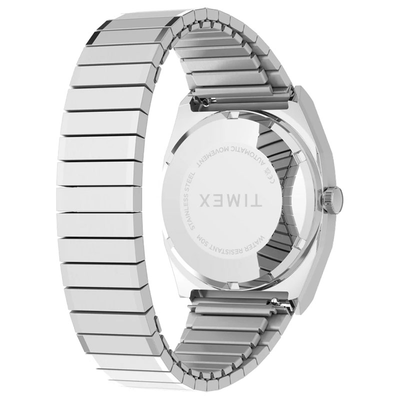 Timex E Line 1983 Automatic TW2Y66800 – stalowa, rozciągana bransoleta Perfect Fit