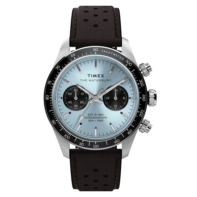 Timex Waterbury Heritage Chronograph TW2Y70600 – jasnoniebieska tarcza ze szlifem słonecznym i bezel z tachymetrem