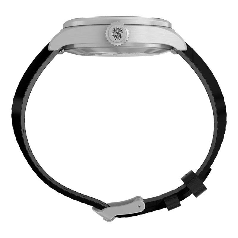 Timex Waterbury Ace TW2Y70400 - profil koperty z powiększoną koronką z logo Waterbury Watch Company