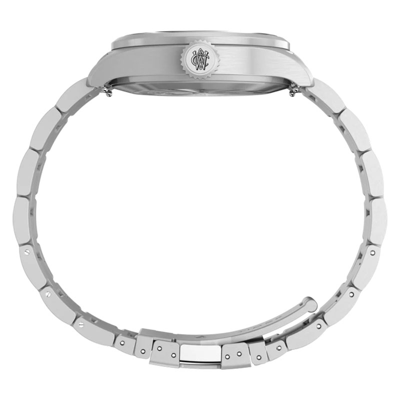 Timex Waterbury Ace TW2Y70300 – profil koperty z powiększoną koronką z logo Waterbury Watch Company