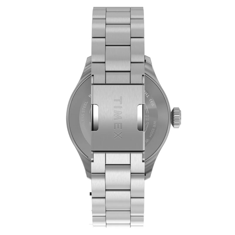 Timex Waterbury Ace TW2Y70300 – tył zegarka ze stalową bransoletą i zapięciem z logo Timex