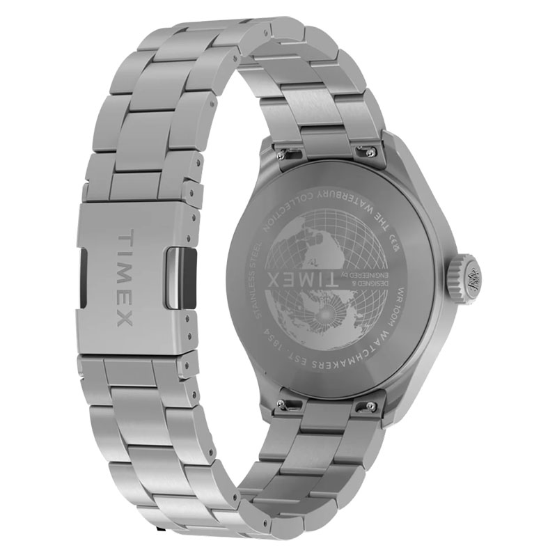Timex Waterbury Ace TW2Y70300 – dekiel z grawerem The Waterbury Collection i stalowa bransoleta z zapięciem