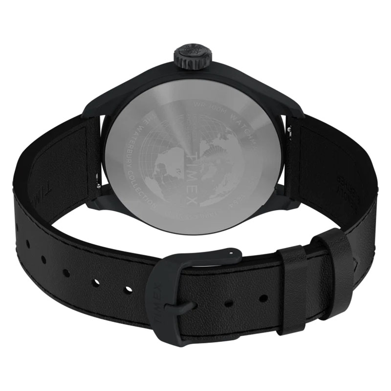 Timex Waterbury Ace TW2Y18900 - dekiel z grawerem The Waterbury Collection i czarny skórzany pasek z klamrą z logo Timex