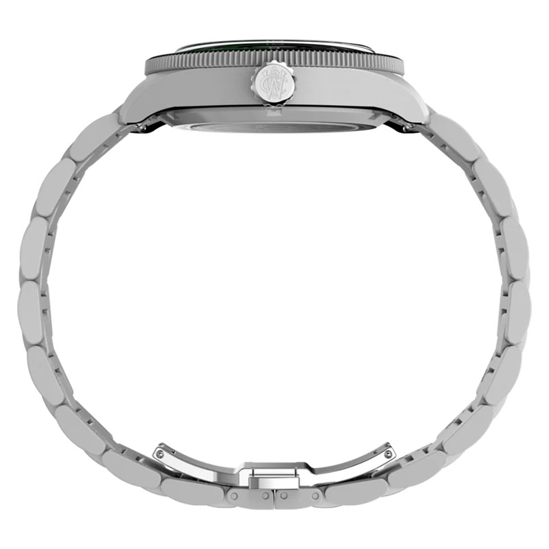Timex Waterbury Heritage Automatic GMT TW2Y60800 - profil stalowej koperty z widoczną koronką