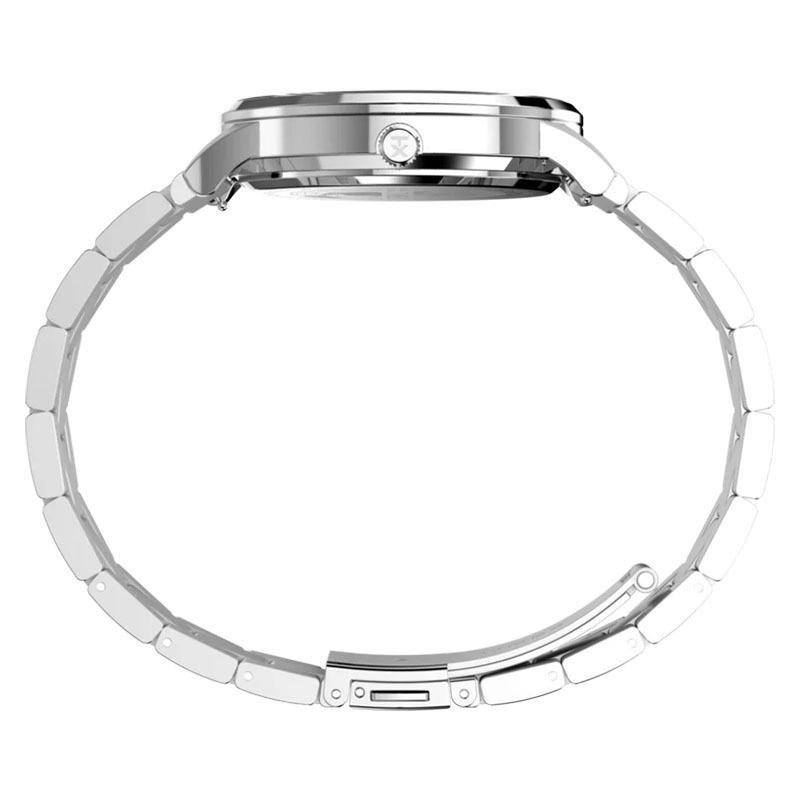 Timex Waterbury Classic Moon Phase TW2W75700 - profil stalowej koperty z logowaną koronką