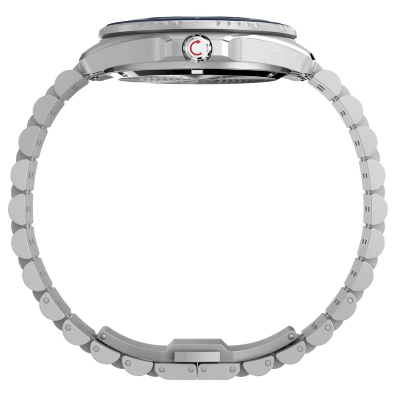 Timex Deepwater Arctic TW2Y64500 - profil koperty z zakręcaną koronką i stalową bransoletą z zapięciem motylkowym