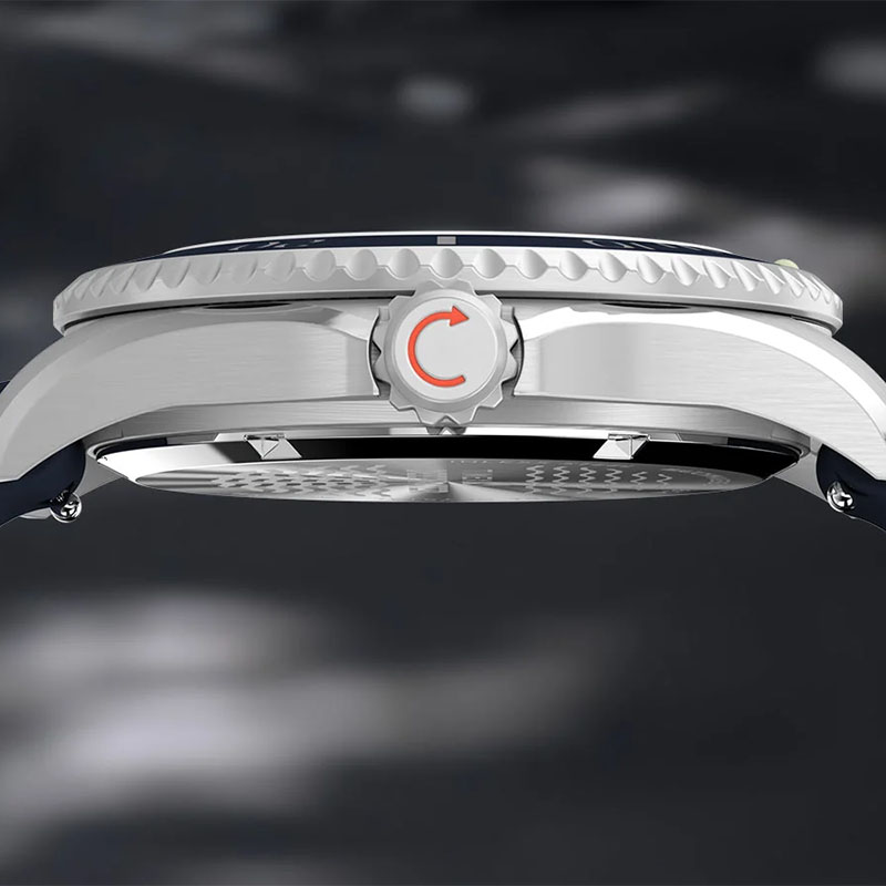 Timex Deepwater Meridian 200 TW2Y40300 - profil koperty z zakręcaną koronką i ząbkowanym jednokierunkowym bezelem