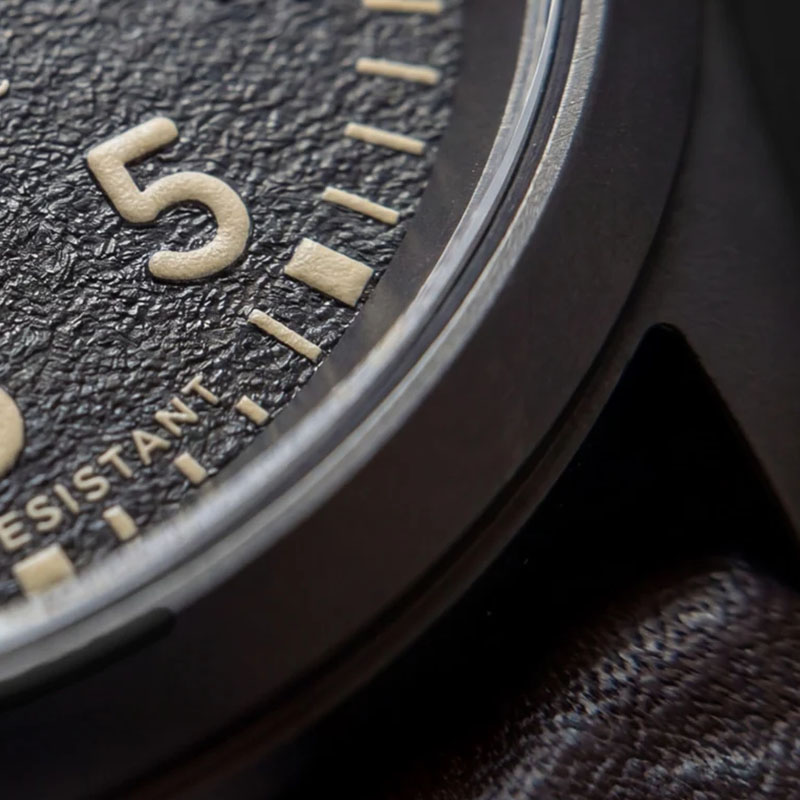 Timex Expedition Field Post Titanium Automatic TW2Y90900 - tekstura tarczy z cyframi oraz indeksami