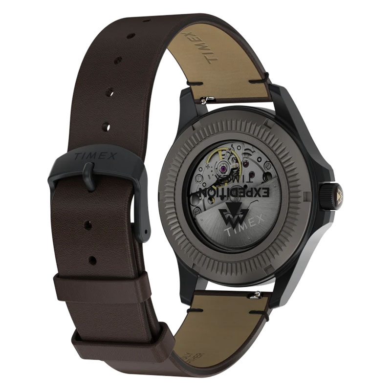 Timex Expedition Field Post Titanium Automatic TW2Y90900 - tył zegarka z widocznym przeszklony deklem