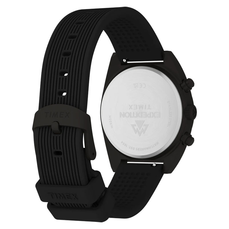 Timex Expedition Capstone Chronograph TW2Y61000 - tył zegarka z pełnym deklem i gumowym paskiem