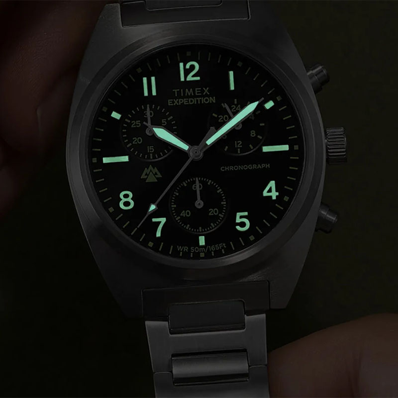 Timex Expedition Capstone Chronograph TW2Y61200 - substancja luminescencyjna na wskazówkach i indeksach