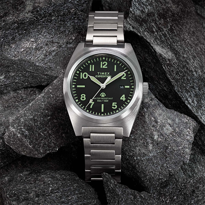 Timex Expedition Capstone TW2Y18300 - zegarek kwarcowy z czarną tarczą i stalową bransoletą