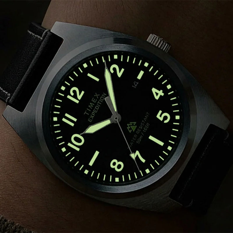 Timex Expedition Capstone TW2Y30700 - powłoka luminescencyjna na wskazówkach oraz cyfrach