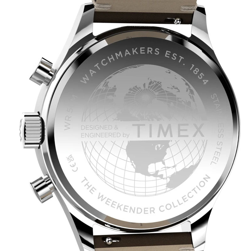 Timex Weekender New England Chronograph TW2Y85200 - pełny i wciskany dekiel z grawerem