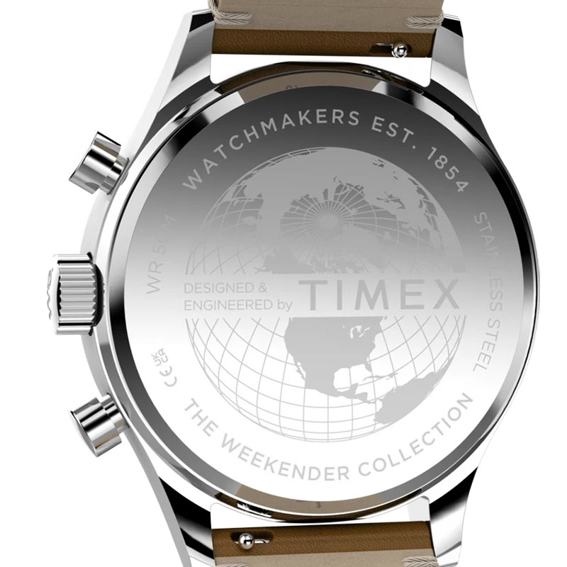 Timex Weekender New England Chronograph TW2Y85000 - pełny i wciskany dekiel z grawerem