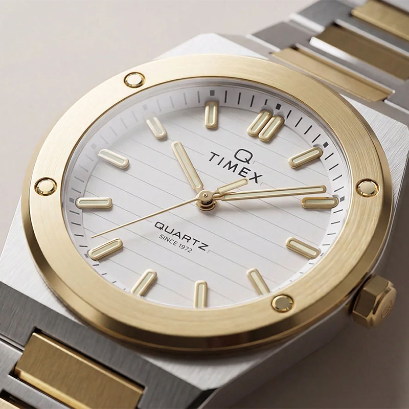 Timex Q Timex Marbella TW2Y81900 - biała tarcza z pasami genewskimi i indeksami